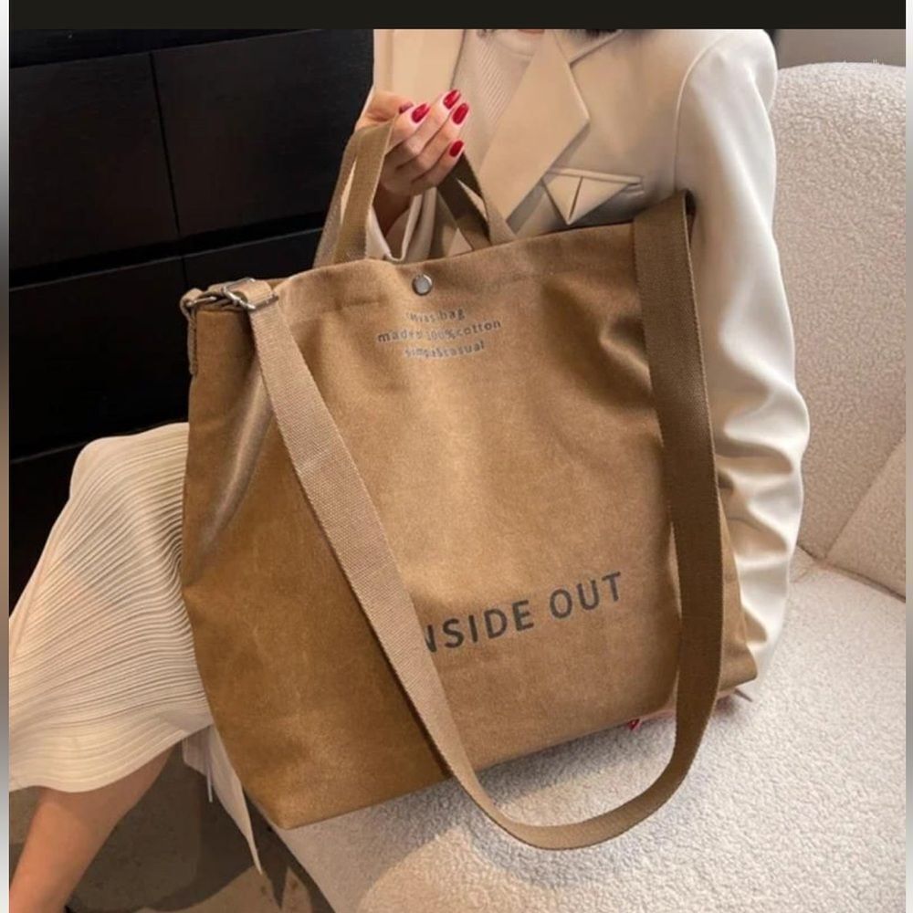 Brown Inside Out Canvas 100% Cotton Shoulder Crossbody Satchel Tote Bag